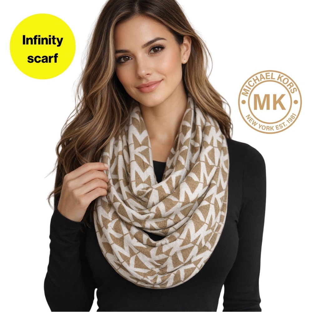 MICHAEL KORS 🌟 Reversible Infinity Scarf - Cream, White, Tan (OS)